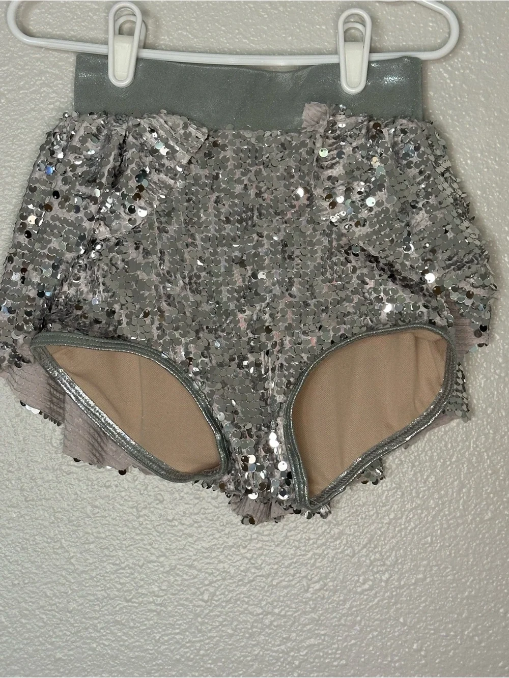 balera Silver Sequin High-Waist Dance Shorts